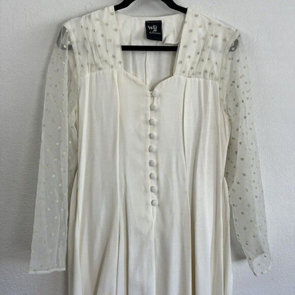 WD2 by Diamond Vintage White Mini Cocktail Dress 10 Polkadot Long Sheer Sleeves - Picture 11 of 12